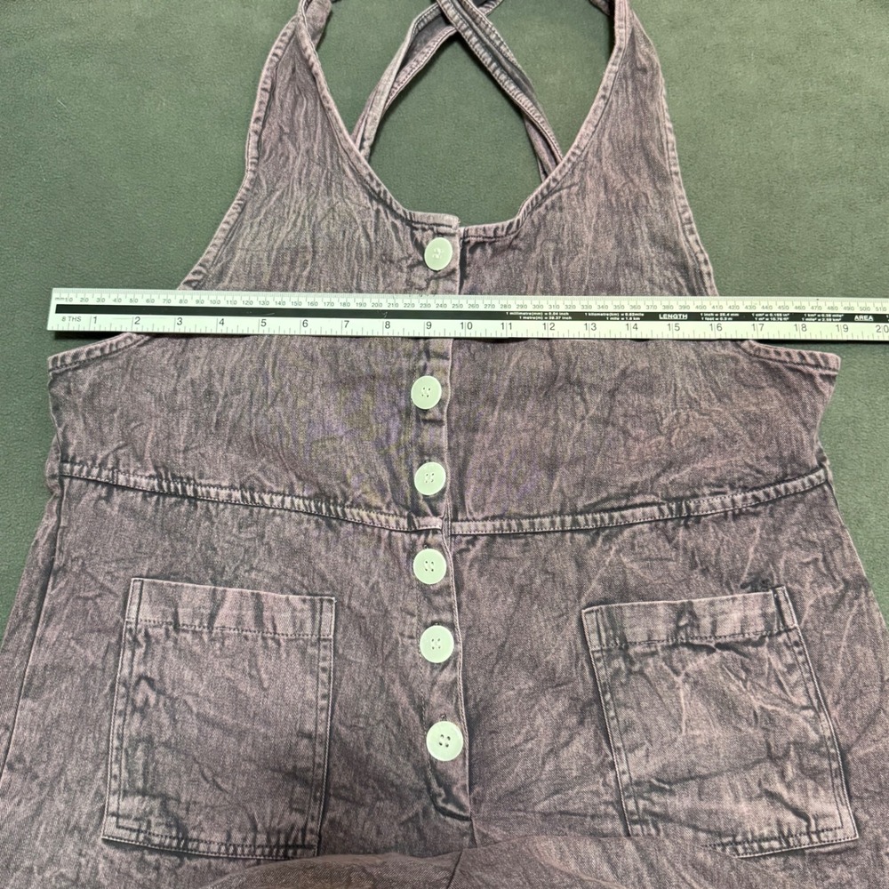 Purple Acid Wash 100% Cotton Wide Cropped Leg Jumpsuit Button Overalls Y2K Retro - Picture 6 of 11